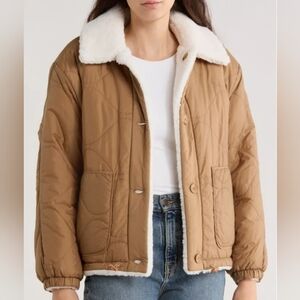 Levi's Brown Quilted Puffer Jacket with White Sherpa Collar